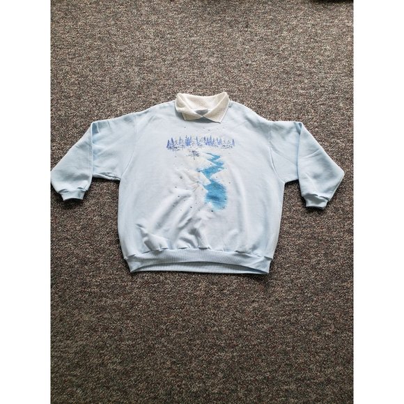 90s Blue Snowy‎ Forest Sweatshirt - Picture 1 of 3